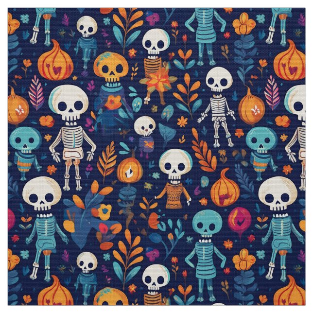 Tela Esqueletos y calabazas vibrantes Halloween (Retal)