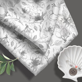 Tela Esquemas de líneas florales delineadas Patrón Gris