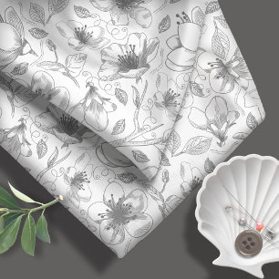 Tela Esquemas de líneas florales delineadas Patrón Gris