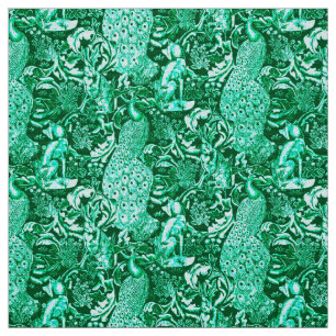 Tela Estampa de pavo real Art Nouveau, turquesa y aqua
