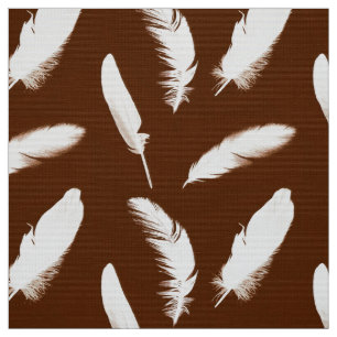 Tela Estampa de pluma blanca sobre marrón chocolate