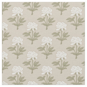 Tela Estampa floral de peonía en bloque vintage beige h