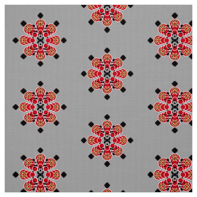 Tela Estampado de bandana - rojo, gris y negro (Retal)