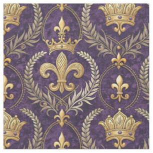 Tela Estampado de Corona de Oro Fleur-de-lis Patrón Rea