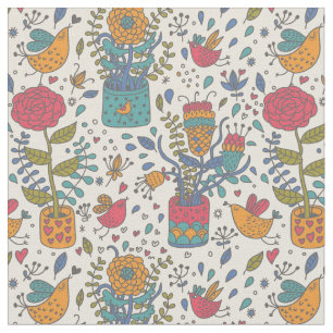 Tela Estampado de flores del dibujo animado con los