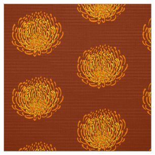 Tela Estampado de flores del Protea: marrón, amarillo,