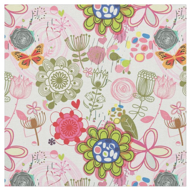 Tela Estampado de flores en el estilo retro 2 (De cerca)