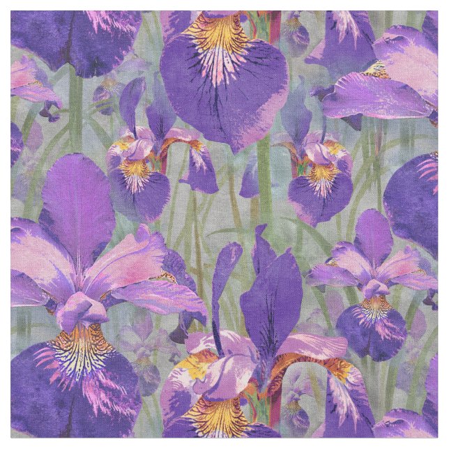 Tela Estampado de flores púrpura del iris (De cerca)