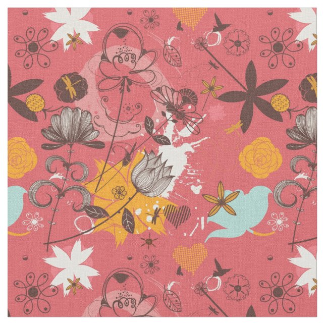 Tela Estampado de flores retro (De cerca)