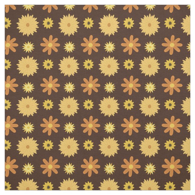 Tela estampado de flores retro del amarillo anaranjado (Retal)