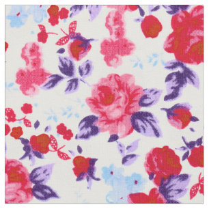 Tela Estampado de flores rojo, púrpura, y rosado
