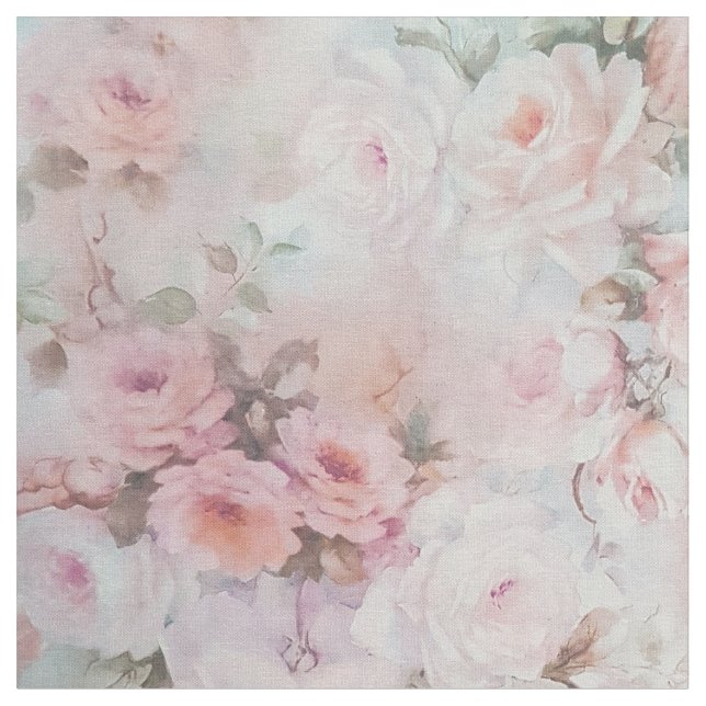 Tela Estampado de flores verde azulado rosado bohemio (De cerca)