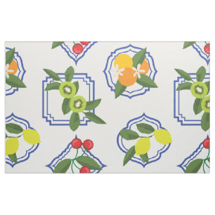 Tela Estampado de Frutas Mediterráneas Limones Naranjas