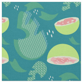 Tela Estampado de Frutas Verde Rosa Guayaba
