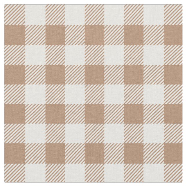 Tela Estampado de Gingham Boho Cuadros Marrón Beige (De cerca)