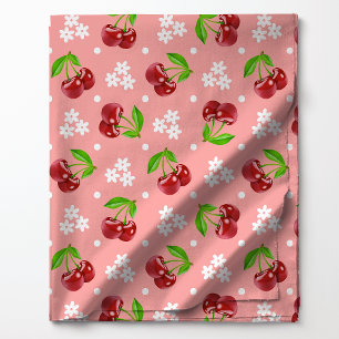 Tela Estampado de lunares florales de cereza sobre rosa