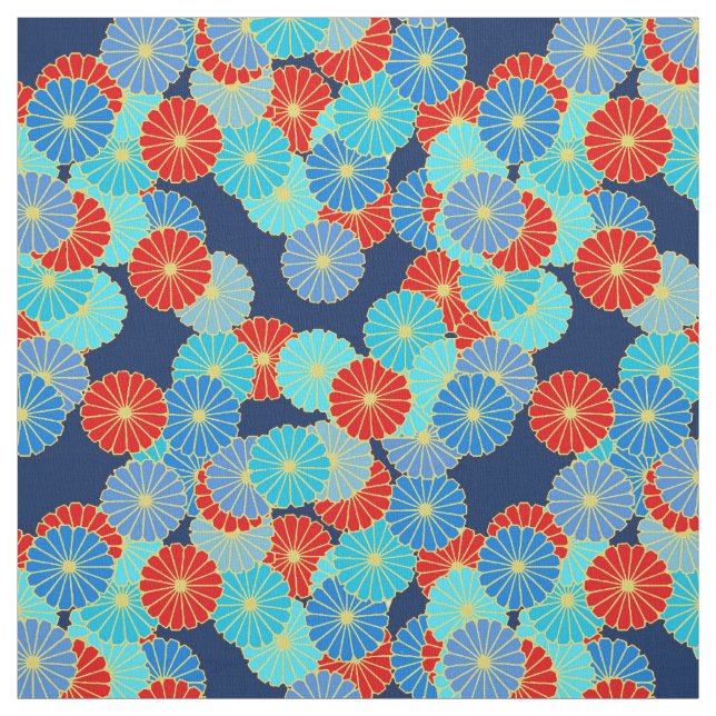 Tela Estampado de plores del art déco - azul, turquesa (Retal)