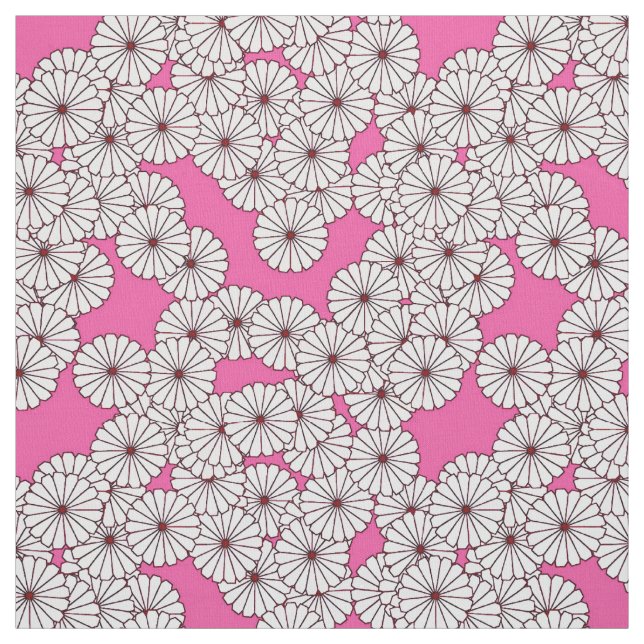 Tela Estampado de plores del art déco - blanco en rosa (Retal)