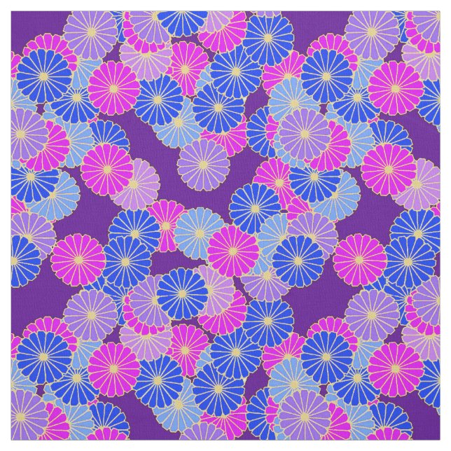 Tela Estampado de plores del art déco - violeta, azul y (Retal)