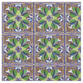 Tela Estilo marroquí azul y mosaico verde fácil corte