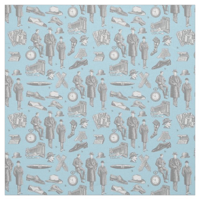 Tela estilo masculino victoriano ropa antigua toile azu (Retal)