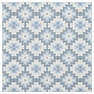 Tela Estilo Pastel Azul Gris Blanco Patrón Tribal Ikat