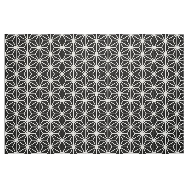 Tela Estilo tradicional de Asanoha - blanco en negro ("Cuarto gordo" (fat quarter))