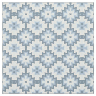 Tela Estiloso patrón tribal de ikat blanco gris azul pa