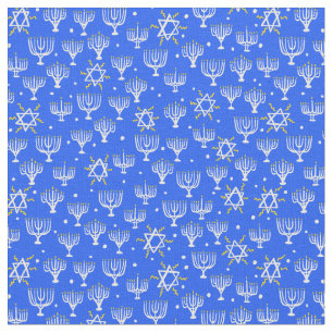 Tela Estrella Menorah de David Hanukkah Patrón azul bl