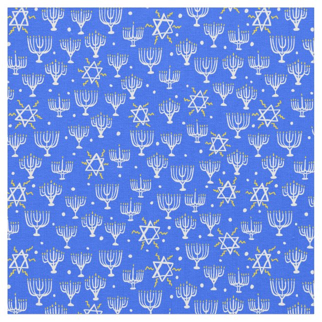 Tela Estrella Menorah de David Hanukkah Patrón Blanco A (De cerca)