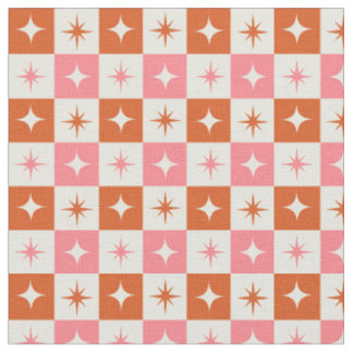 Tela Estrellas Atómicas de Cuadros Rosa Naranja de Mita