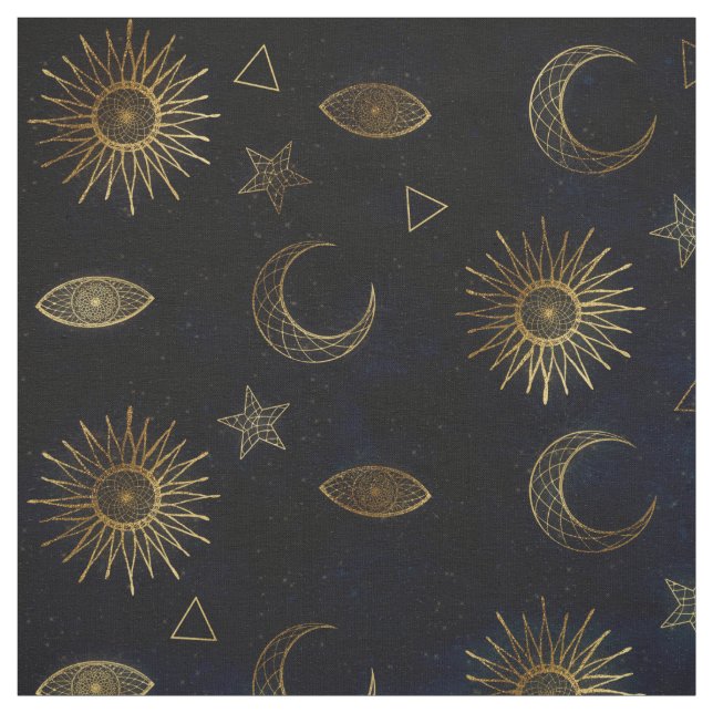 Tela Estrellas de luna de oro azul celestial (Retal)