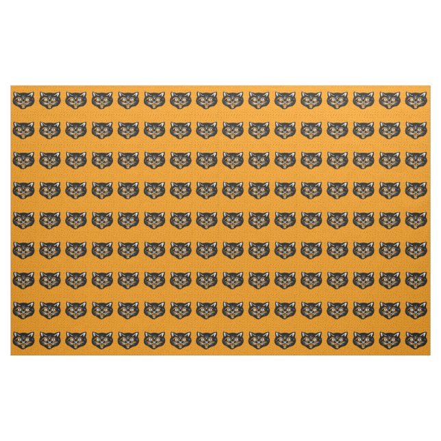 Tela Estrellas de Naranja negro de gato de Halloween (Yarda)