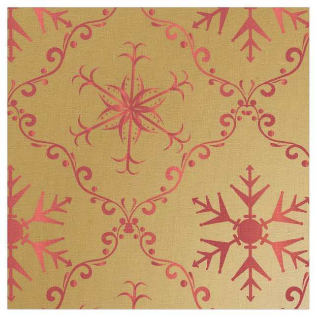 Tela Estrellas de Navidades rojos sobre oro (De cerca)