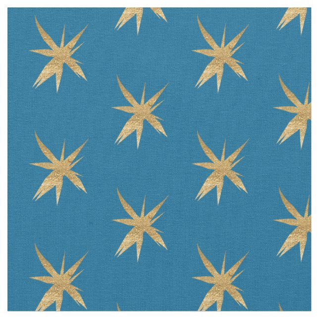Tela Estrellas del oro en azul medio (De cerca)
