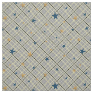 Tela Estrellas doradas y azules en un fondo gris a cuad