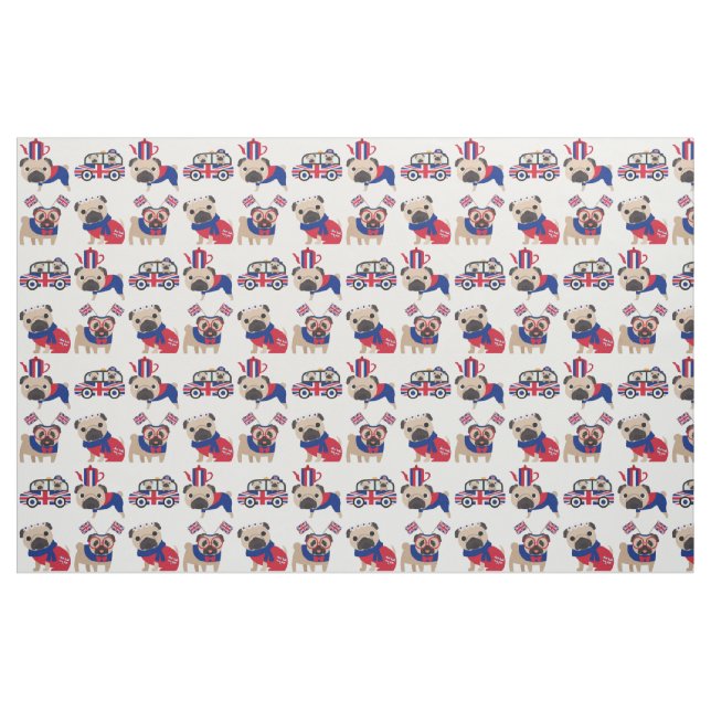 Tela Fabric británico británico de pug ("Cuarto gordo" (fat quarter))