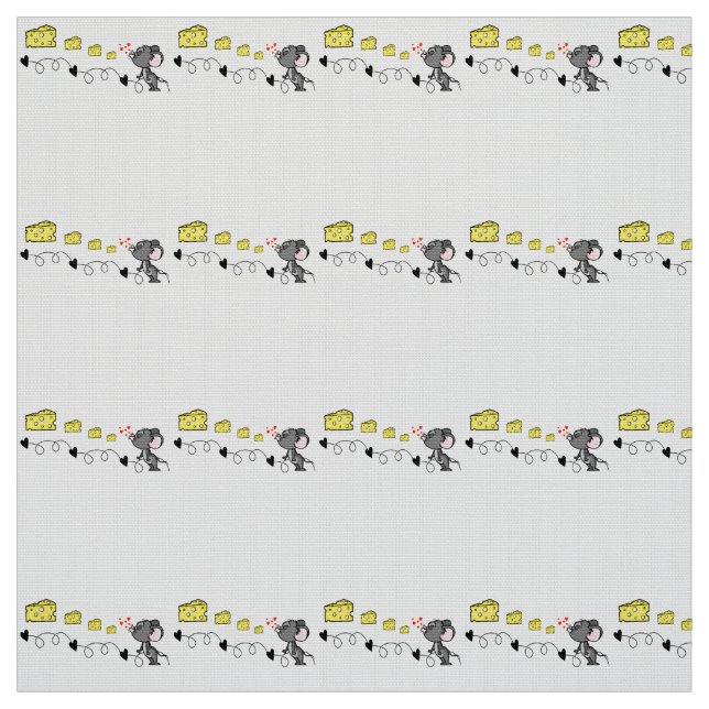 Tela Fabric Cheesy Mousey Red Hearts Kisses (Retal)