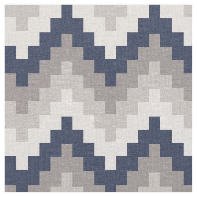 Tela Fabric Chevron Geométrico Pattern Azul y Gray (De cerca)