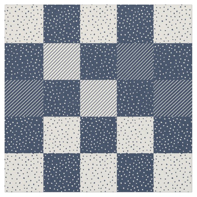 Tela Fabric - Crazy Buffalo Check in Blue and Cream (De cerca)