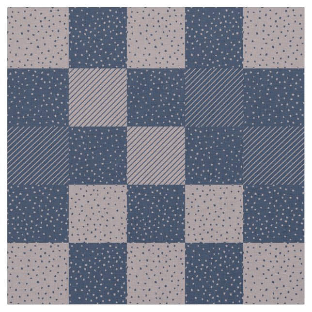 Tela Fabric - Crazy Buffalo Check in Blue and Taupe (De cerca)