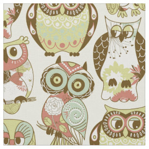 Tela Fabric de grupo de búho pastel