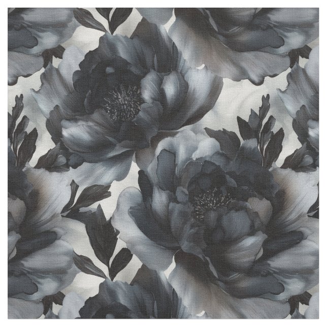 Tela Fabric De Lujo Oscuro Peonies (De cerca)