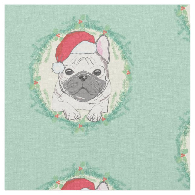 Tela Fabric de Navidades de Bulldog de Francia (De cerca)