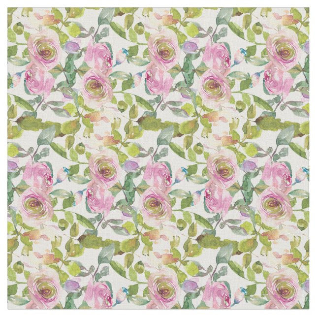 Tela Fabric de Rosas de acuarela (De cerca)
