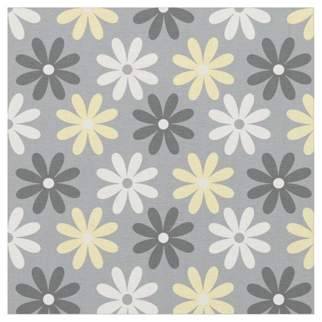 Tela Fabric Floral Group Pattern Amarillo y Gris (De cerca)
