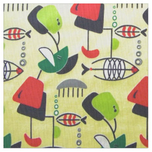 Tela Fabricación moderna de diseño de pescado atómic