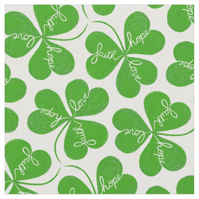 Tela Faith Hope Love St Patrick's Day Shamrock Pattern (De cerca)