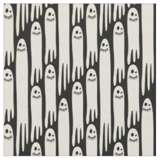 Tela Fantasmales amistosos en crema y negro - Halloween