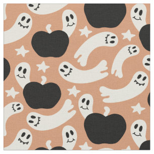 Tela Fantasmas juguetones y calabazas en negro - Hallow